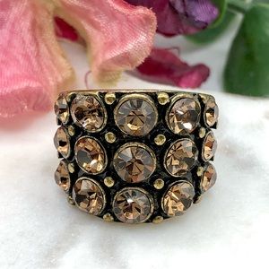 Chunky Antiqued Brown Crystal Cocktail Ring